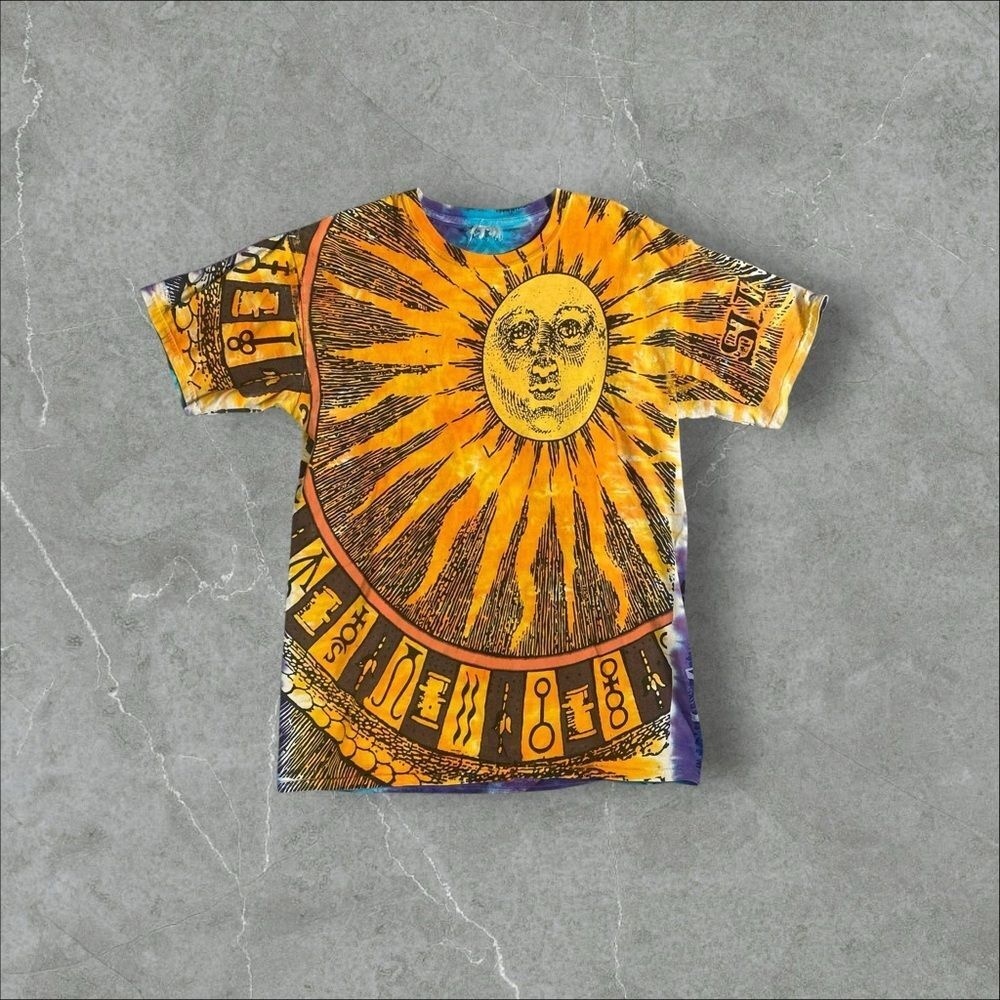 Vintage Sun And Moon Shirt Mens XL Orange Blue 90s Liquid Blue AOP Rare Colorful